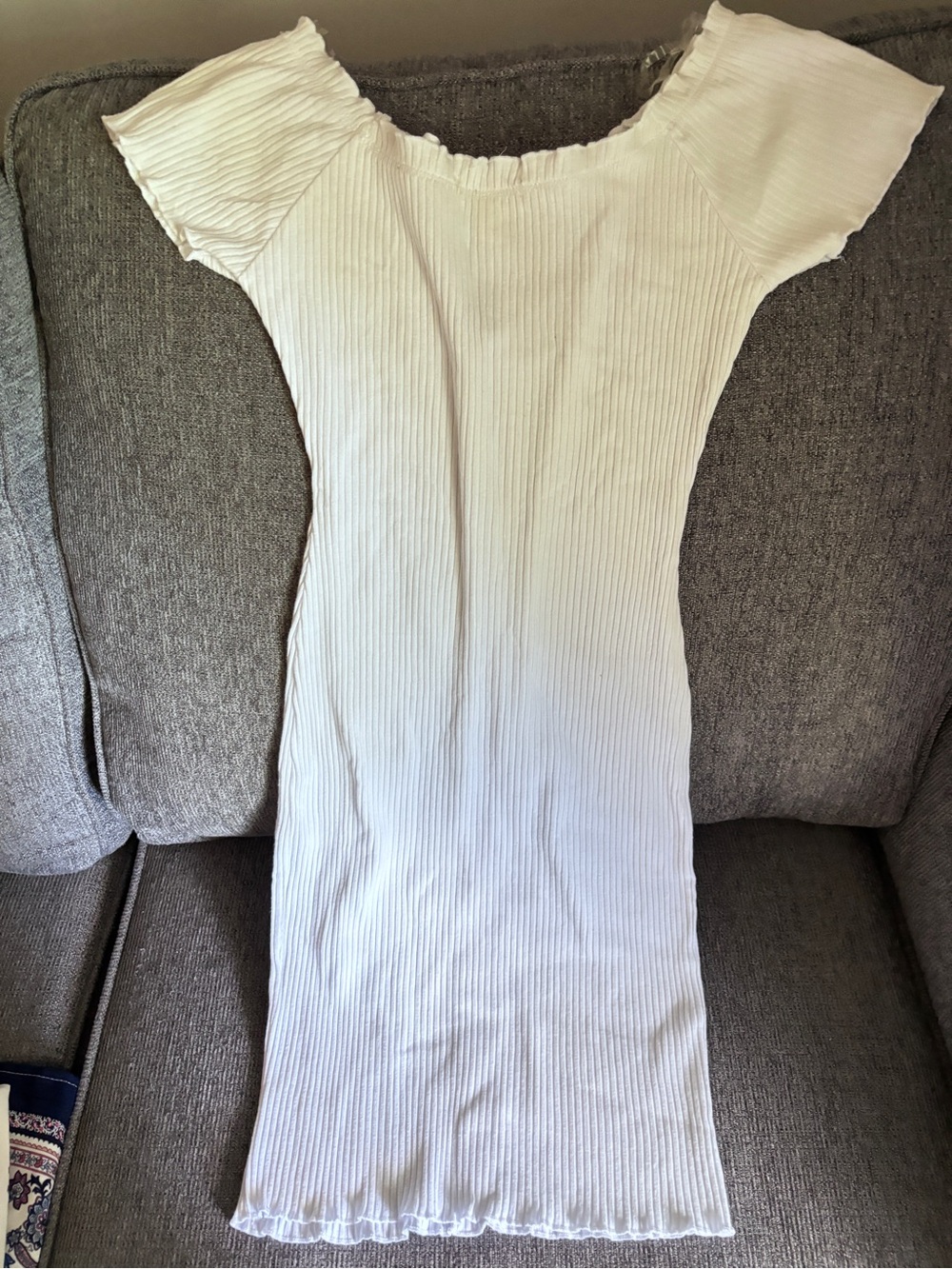Derek Heart White Ribbed Button-Front Top with Ruffled Neckline - Picture 2 of 3